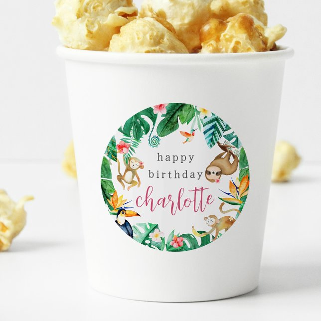 Tropical Jungle Animals Kids Birthday Party Classic Round Sticker (Creator Uploaded)