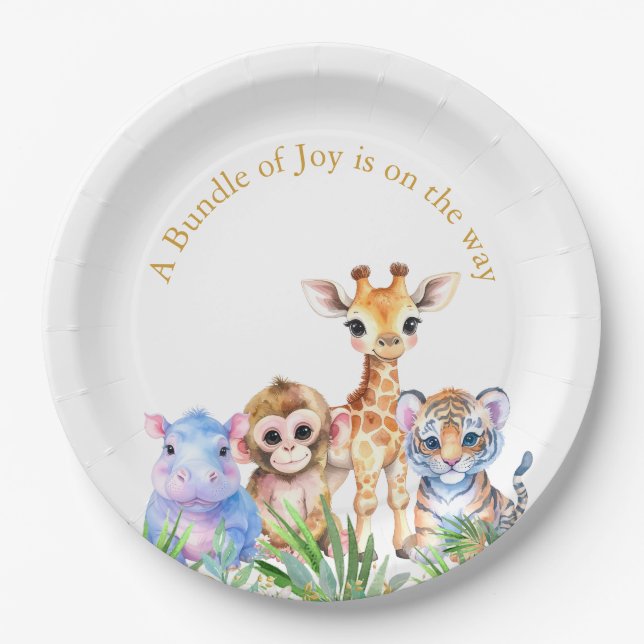 Tropical Jungle Baby animals Paper Plate (Front)