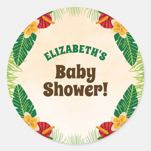 Tropical Jungle Baby Shower Classic Round Sticker (Front)