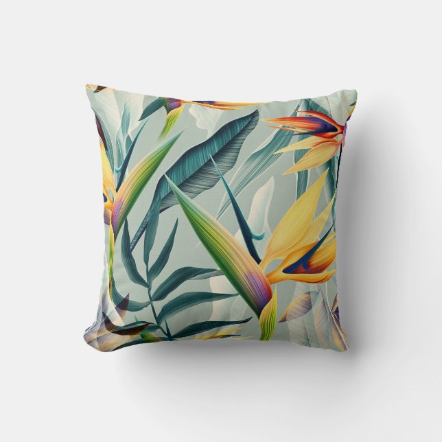 tropical jungle bird of paradise pattern cushion (Front)