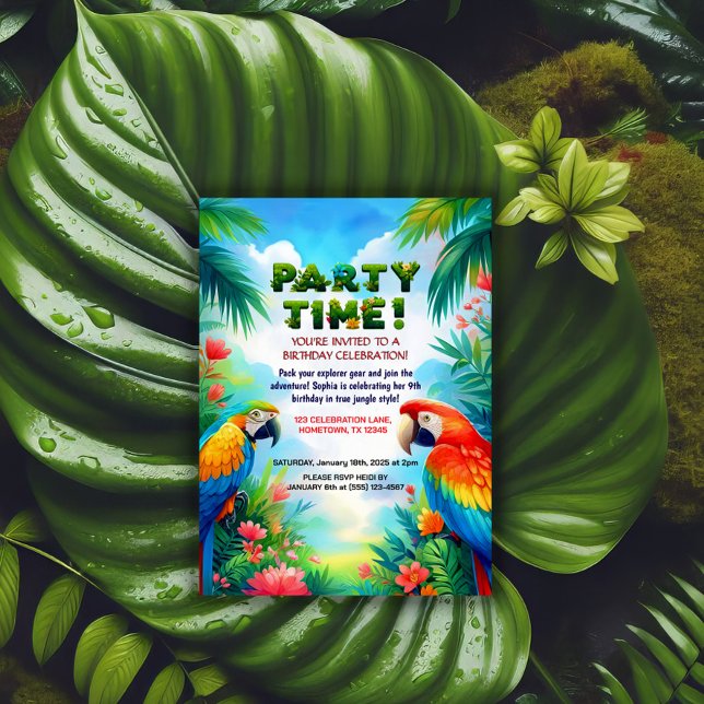 Tropical Jungle Birthday Party Invitation for Kids (Creator Uploaded)