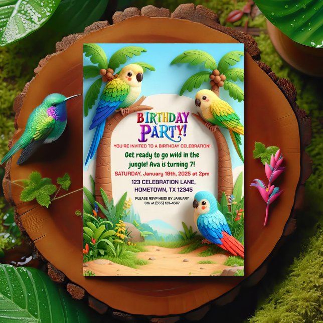Tropical Jungle Birthday Party Invitation for Kids (Creator Uploaded)