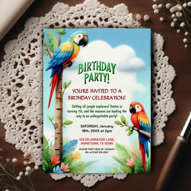 Tropical Jungle Birthday Party Invitation for Kids Postcard (Creator Uploaded)