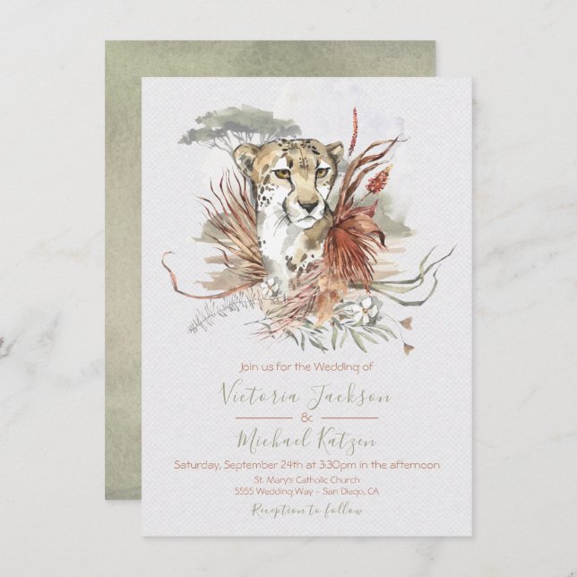 Tropical Jungle Cheetah invitations de mariage (Devant / Derrière)