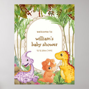 Tropical Jungle Dinosaur Baby Shower Welcome  Poster