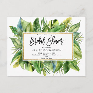 tropical jungle faux gold bridal shower invitation postcard