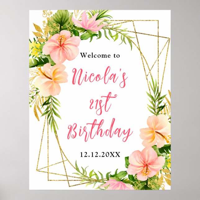 Tropical Jungle Floral Birthday Welcome Poster (Front)