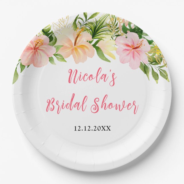 Tropical Jungle Floral Bridal Shower Paper Plate (Front)