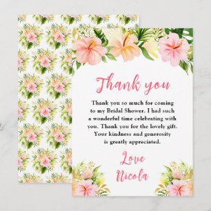 Tropical Jungle Floral Bridal Shower Thank You Card