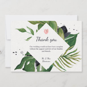 Tropical jungle floral exotic chic wedding thank you card