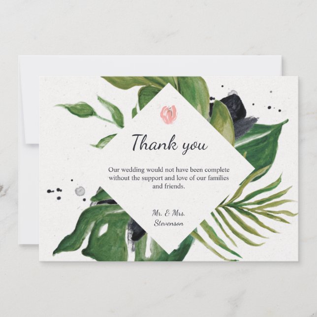 Tropical jungle floral exotic chic wedding  thank  you card (Front)