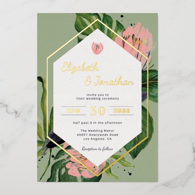Tropical jungle floral modern pink flower & leaves (Front)