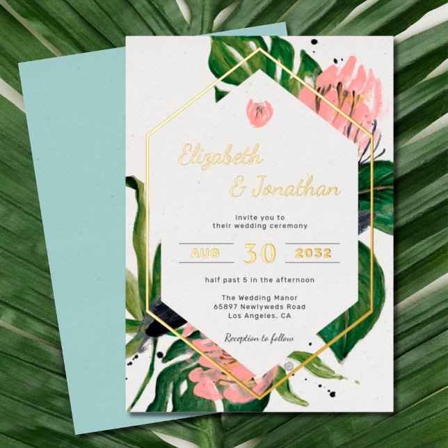 Tropical jungle floral modern pink flower & leaves (Creator Uploaded)
