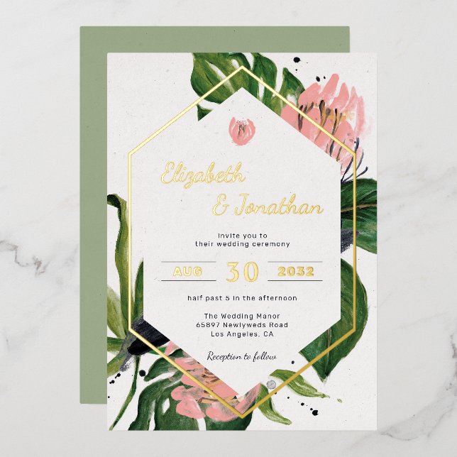 Tropical jungle floral modern pink flower & leaves (Front/Back)