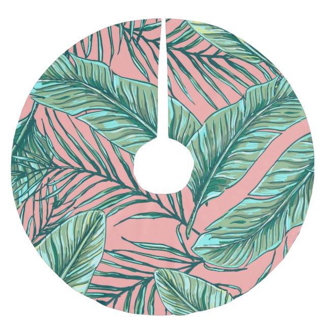 Tropical Jungle Floral: Palm Leaves Pattern Brushed Polyester Tree Skirt (Front)