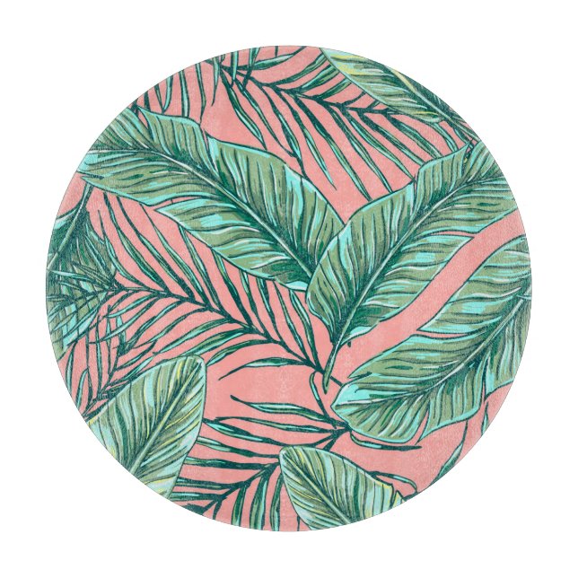 Tropical Jungle Floral: Palm Leaves Pattern Cutting Board (Front)