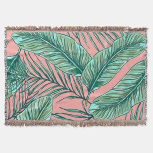 Tropical Jungle Floral: Palm Leaves Pattern Throw Blanket