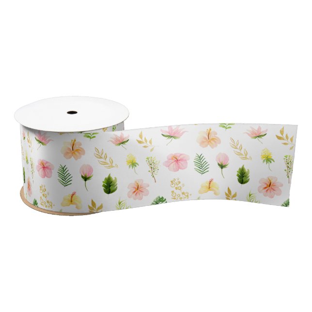 Tropical Jungle Floral Pattern Satin Ribbon (Spool)