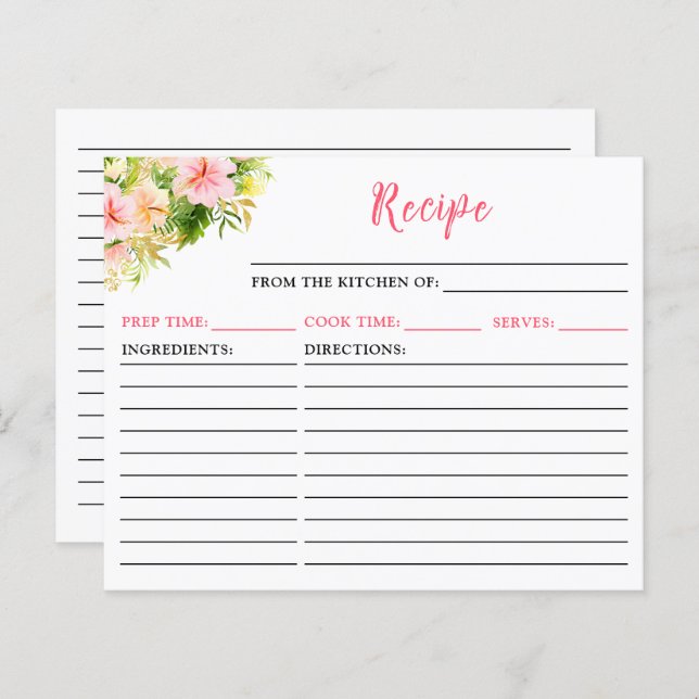 Tropical Jungle Floral Recipe Card (Front/Back)