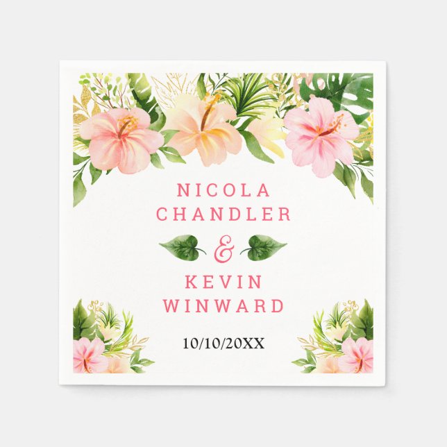 Tropical Jungle Floral Wedding Napkin (Front)