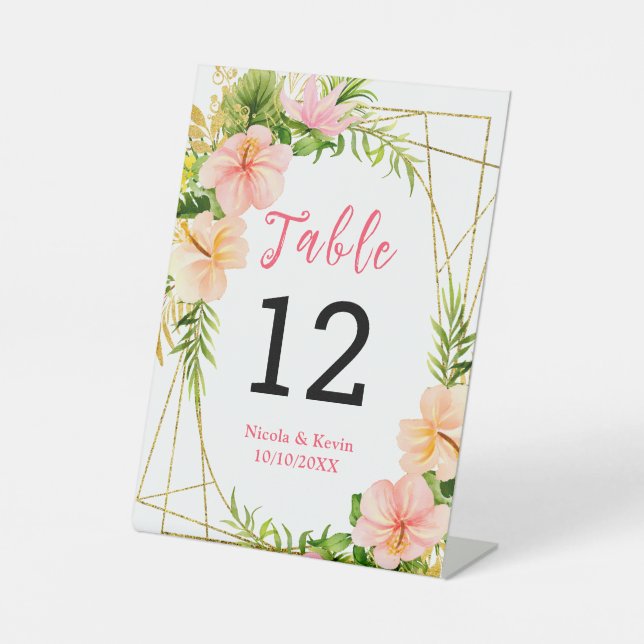 Tropical Jungle Floral Wedding Table Number Pedestal Sign
