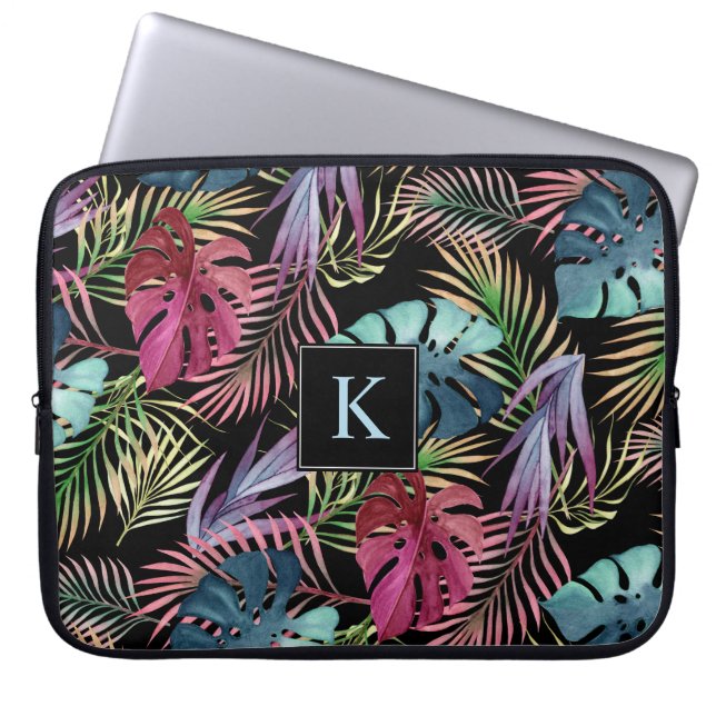 Tropical Jungle Foliage Botanical Pattern Laptop Sleeve (Front)