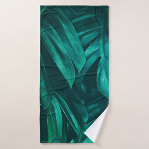 tropical jungle foliage, dark green leaf nature b bath towel