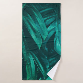 tropical jungle foliage,  dark green leaf nature b bath towel