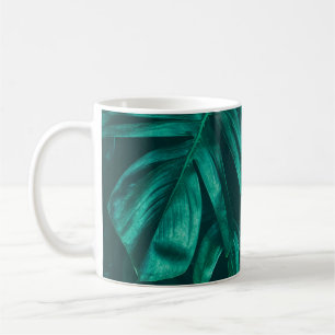 tropical jungle foliage,  dark green leaf nature b coffee mug