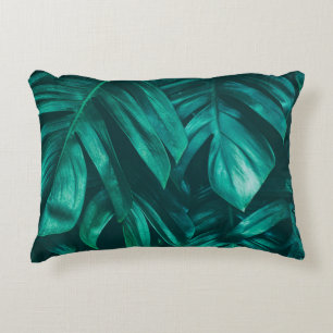 tropical jungle foliage,dark green leaf nature bac accent pillow