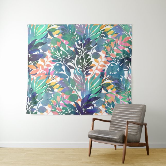 Tropical Jungle Foliage Watercolor Greenery Tapestry (In Situ (Horizontal))