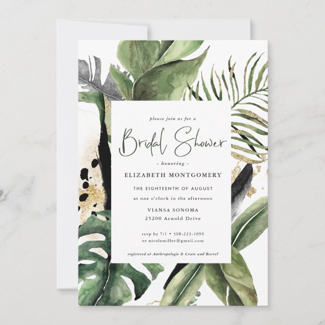 Tropical Jungle Greenery Bridal Shower Invitation (Front)