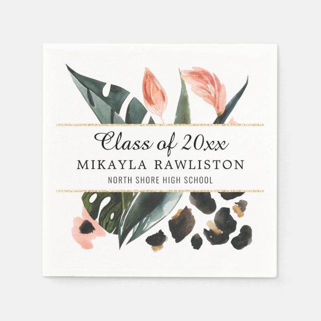 Tropical Jungle Greenery | Graduation Party Napkin (Front)