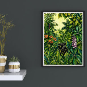 Tropical Jungle Illustration   Black Panther Artwo Poster