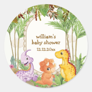 Tropical Jungle Jurassic Dinosaur Baby Shower Classic Round Sticker