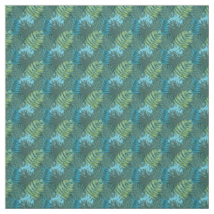 Tropical Jungle Leaf Pattern in Greens and Blues Fabric