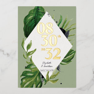 Tropical jungle leafage modern green save the date