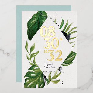 Tropical jungle leafage modern white save the date