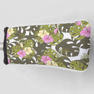 Tropical Jungle Leaves and Hibiscus Pattern Golf Head Cover