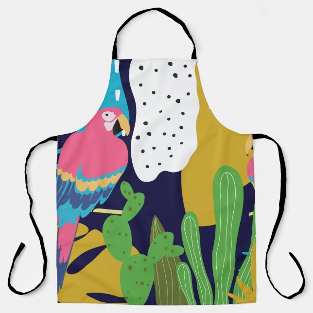 Tropical jungle leaves background with parrots. Su Apron (Front)