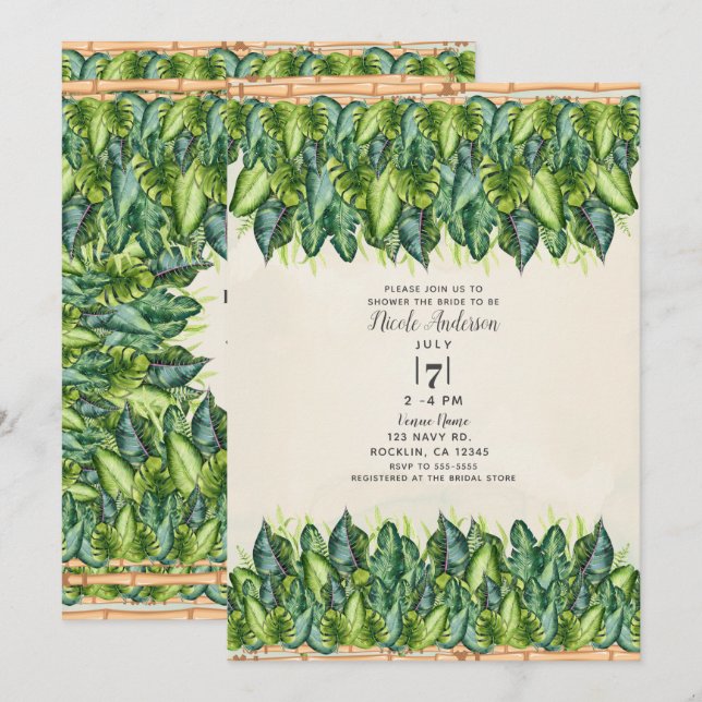 Tropical Jungle Leaves & Bamboo Bridal Shower Invitation (Front/Back)
