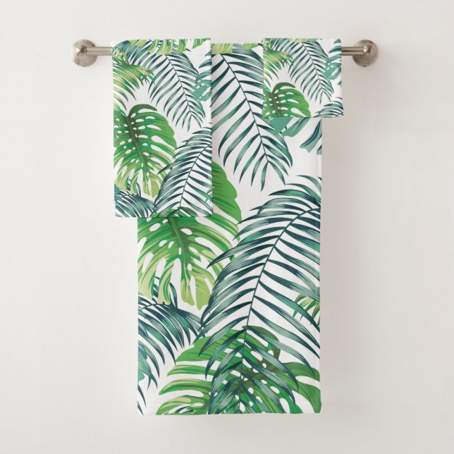 Tropical Jungle Leaves Botanical Bath Towel Set (Insitu)