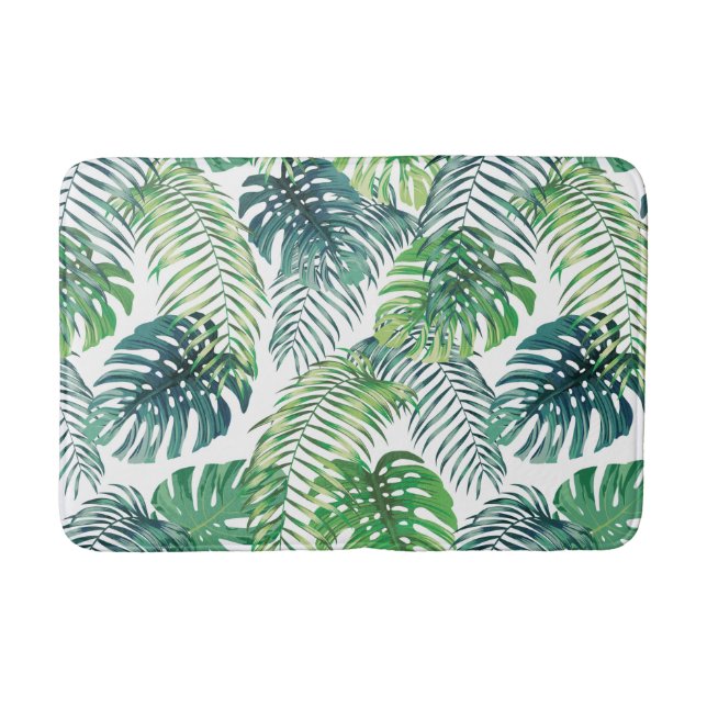 Tropical Jungle Leaves Botanical Design Bath Mat (Front)