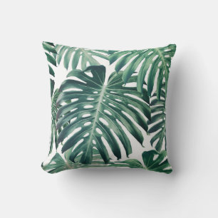 Tropical Jungle Leaves Floral Background Throw Pillow