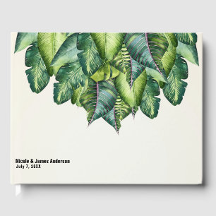 Tropical Jungle Leaves Green Botanical Wedding Guest Book