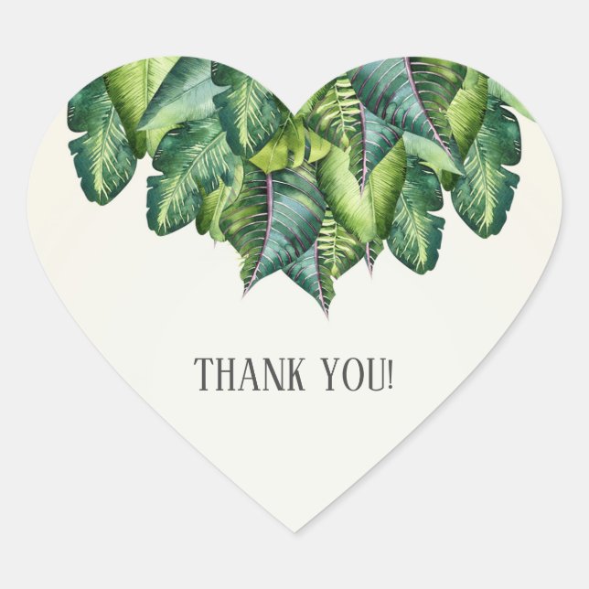 Tropical Jungle Leaves Green Botanical Wedding Heart Sticker (Front)