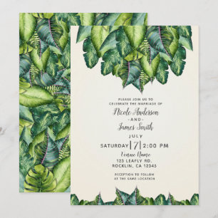Tropical Jungle Leaves Green Botanical Wedding Invitation