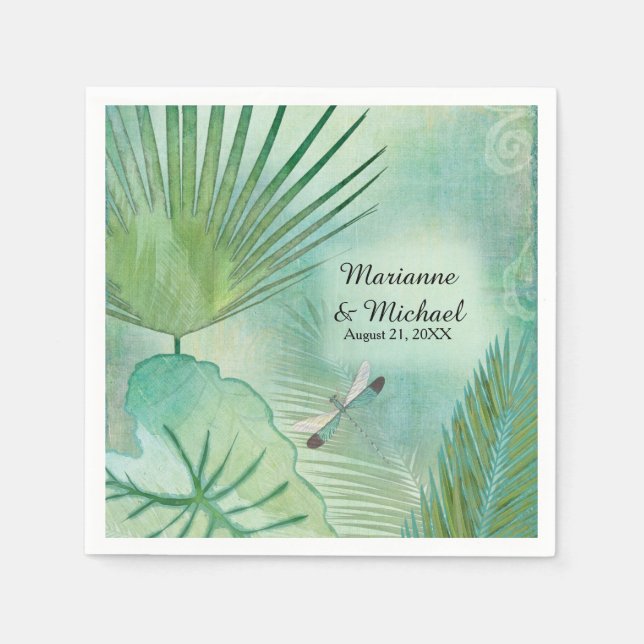 Tropical Jungle Leaves Modern Wedding Reception Napkin (Front)