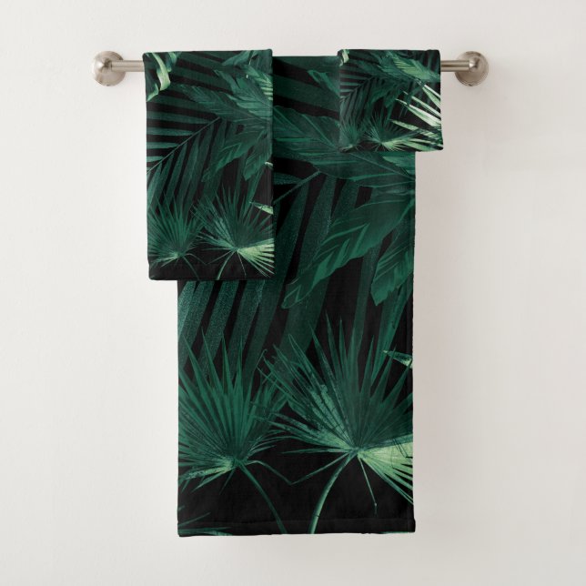Tropical Jungle Leaves Night Siesta #1 #tropical  Bath Towel Set (Insitu)