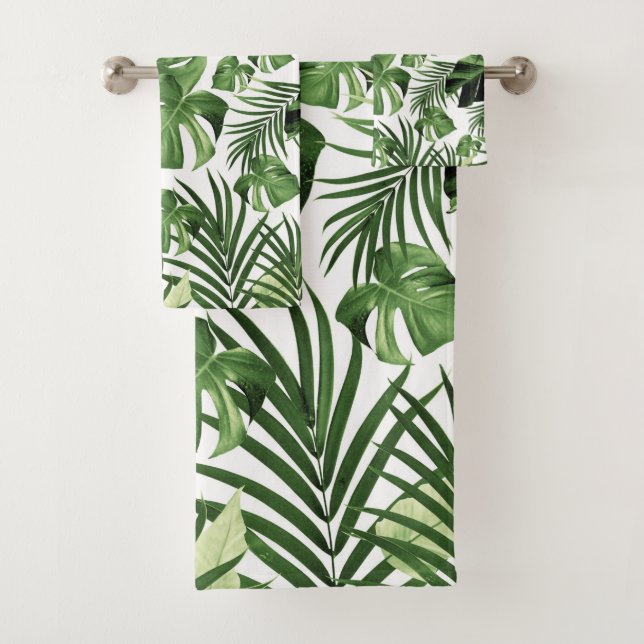 Tropical Jungle Leaves Pattern #12 (2020 Edition) Bath Towel Set (Insitu)